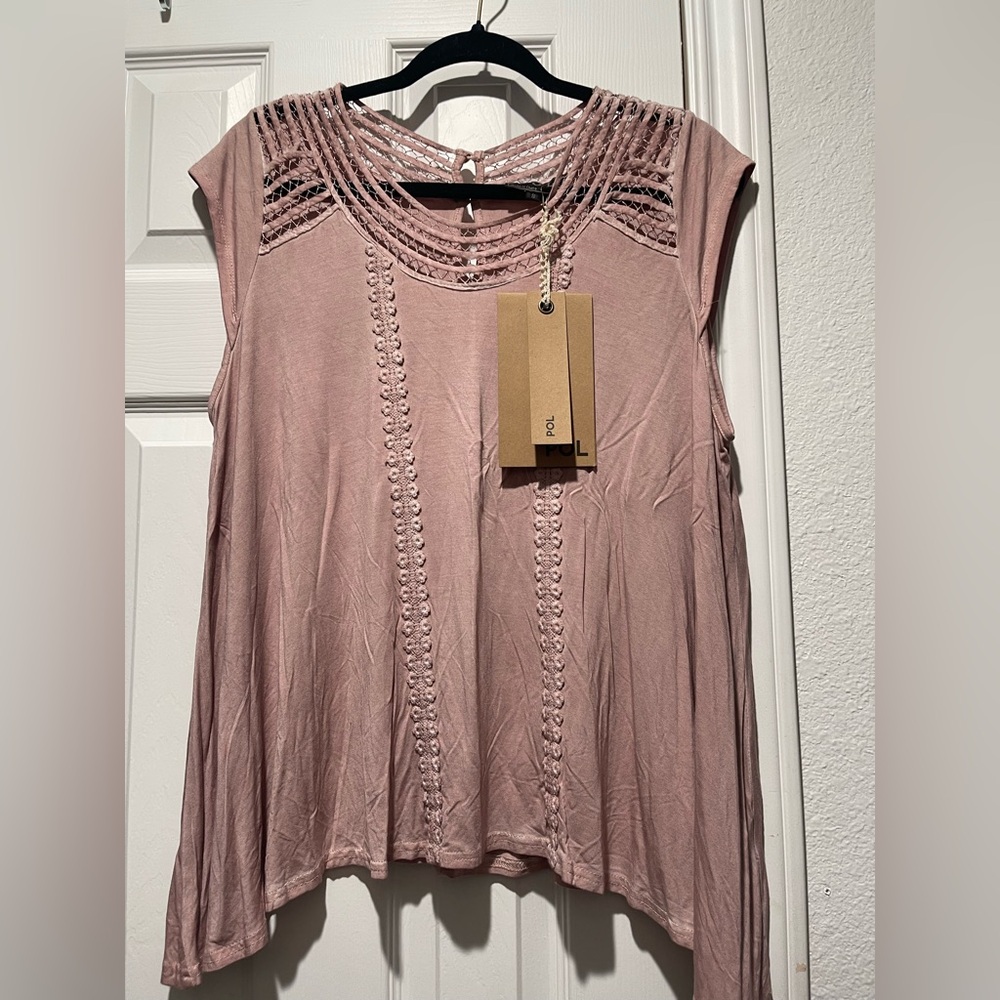Pink Sleeveless Top with Lace Details POL